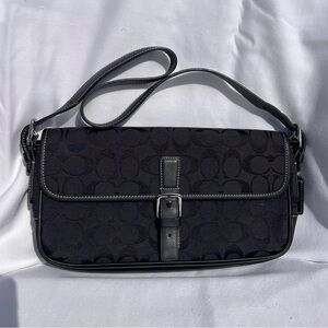 Vintage Coach Jacquard Monogram Black Canvas Shoulder Bag 6095